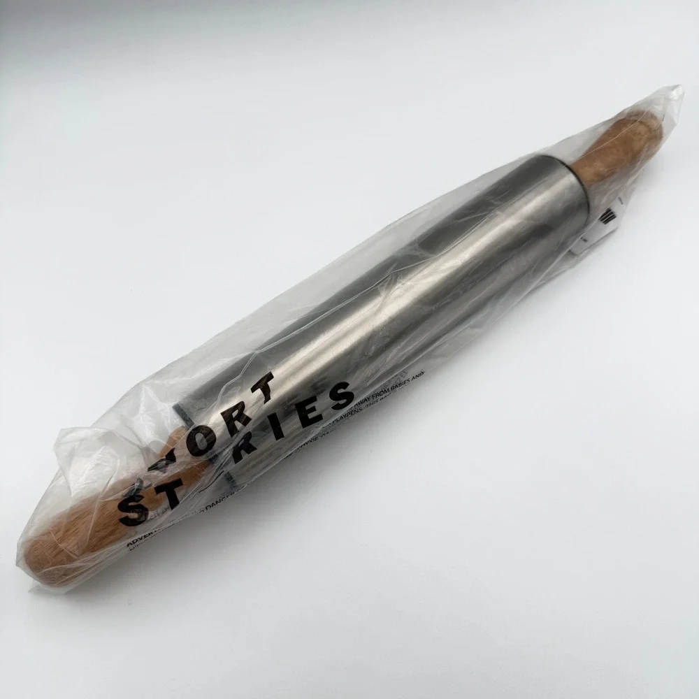 Short Stories 17 Inch Stainless Steel Rolling Pin Wood Handles FabFitFun NWT